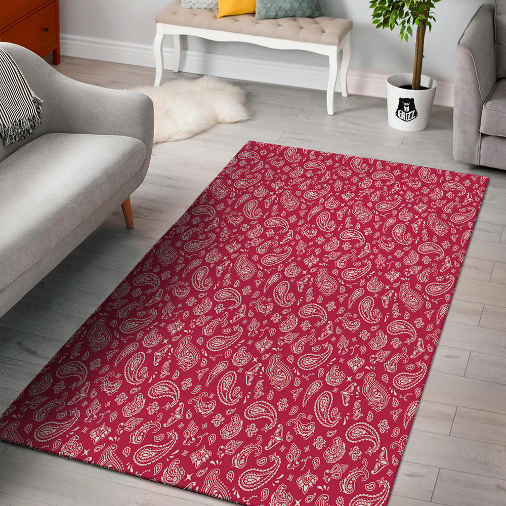 Crimson Paisley Bandana Print Floor Mat-grizzshop