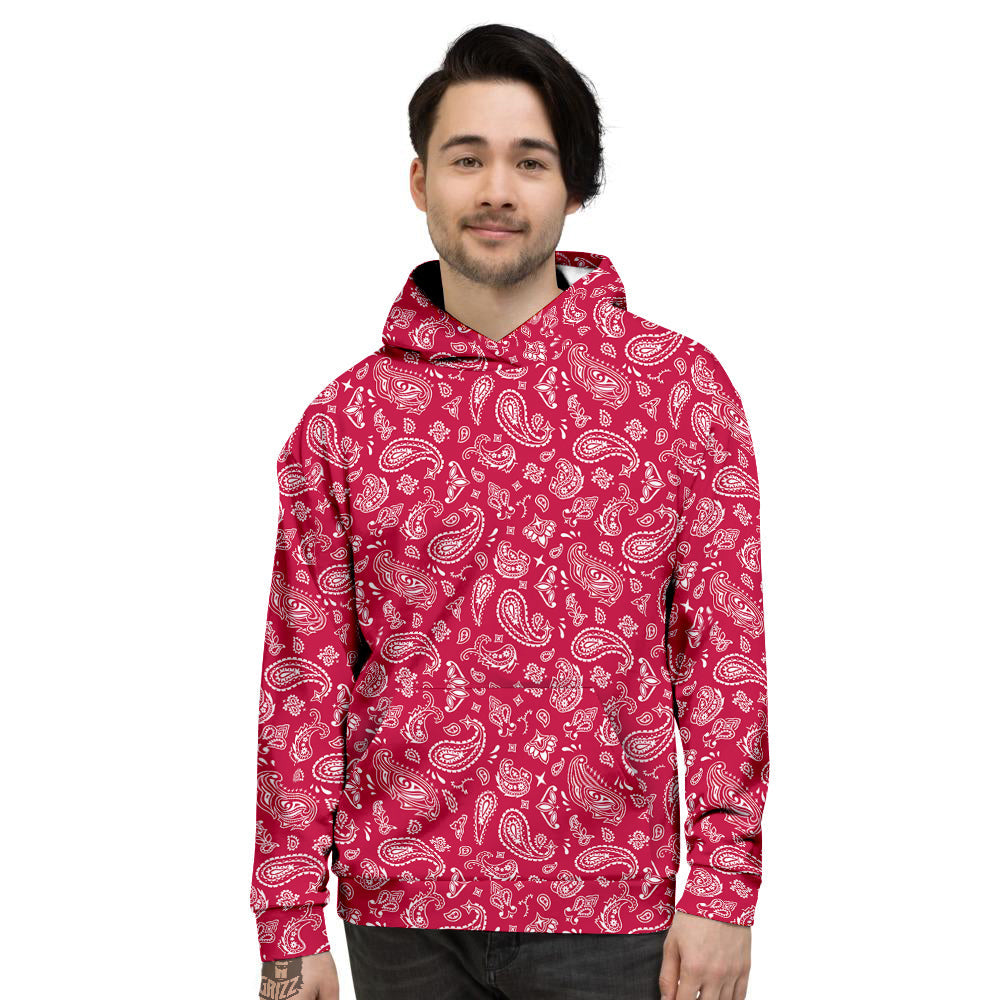 Crimson Paisley Bandana Print Men's Hoodie-grizzshop