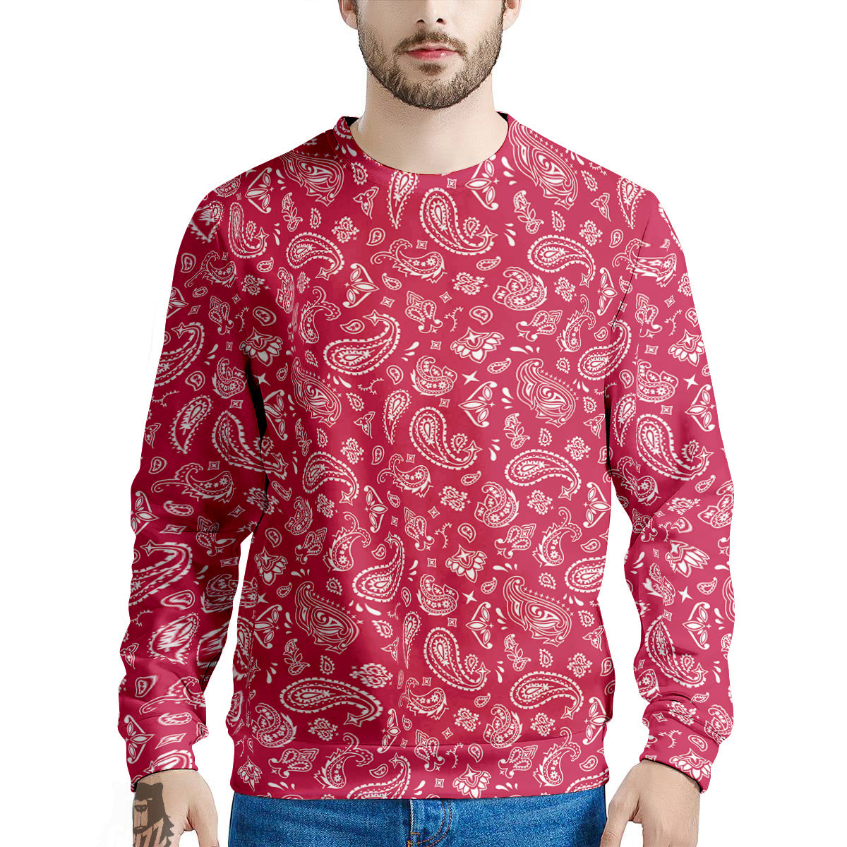 Crimson Paisley Bandana Print Men's Sweatshirt-grizzshop