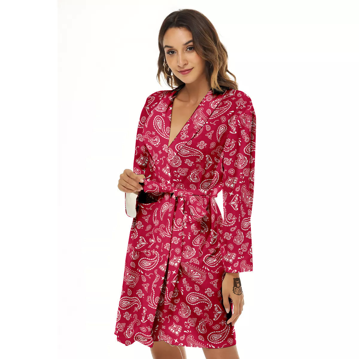 Crimson Paisley Bandana Print Women's Robe-grizzshop