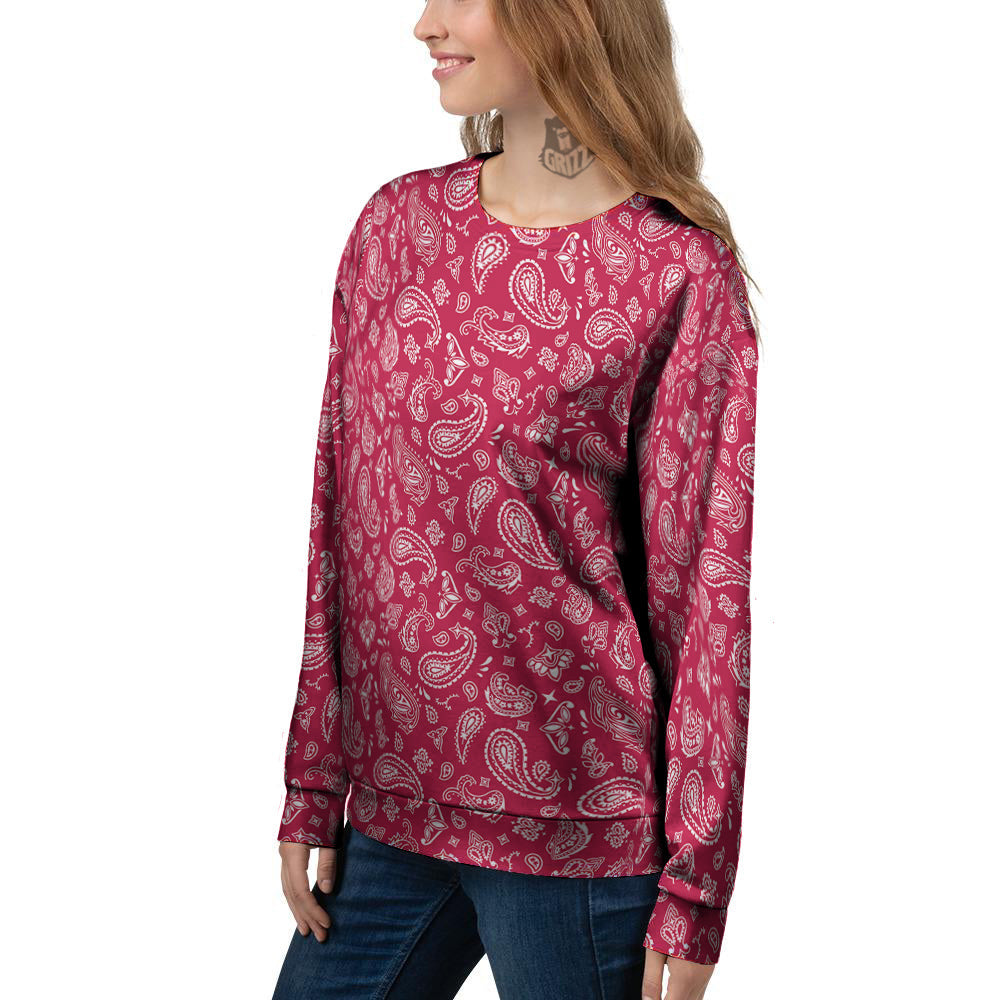 Crimson Paisley Bandana Print Women's Sweatshirt-grizzshop