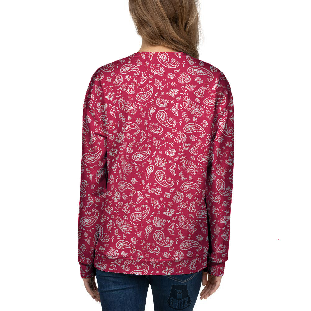 Crimson Paisley Bandana Print Women's Sweatshirt-grizzshop