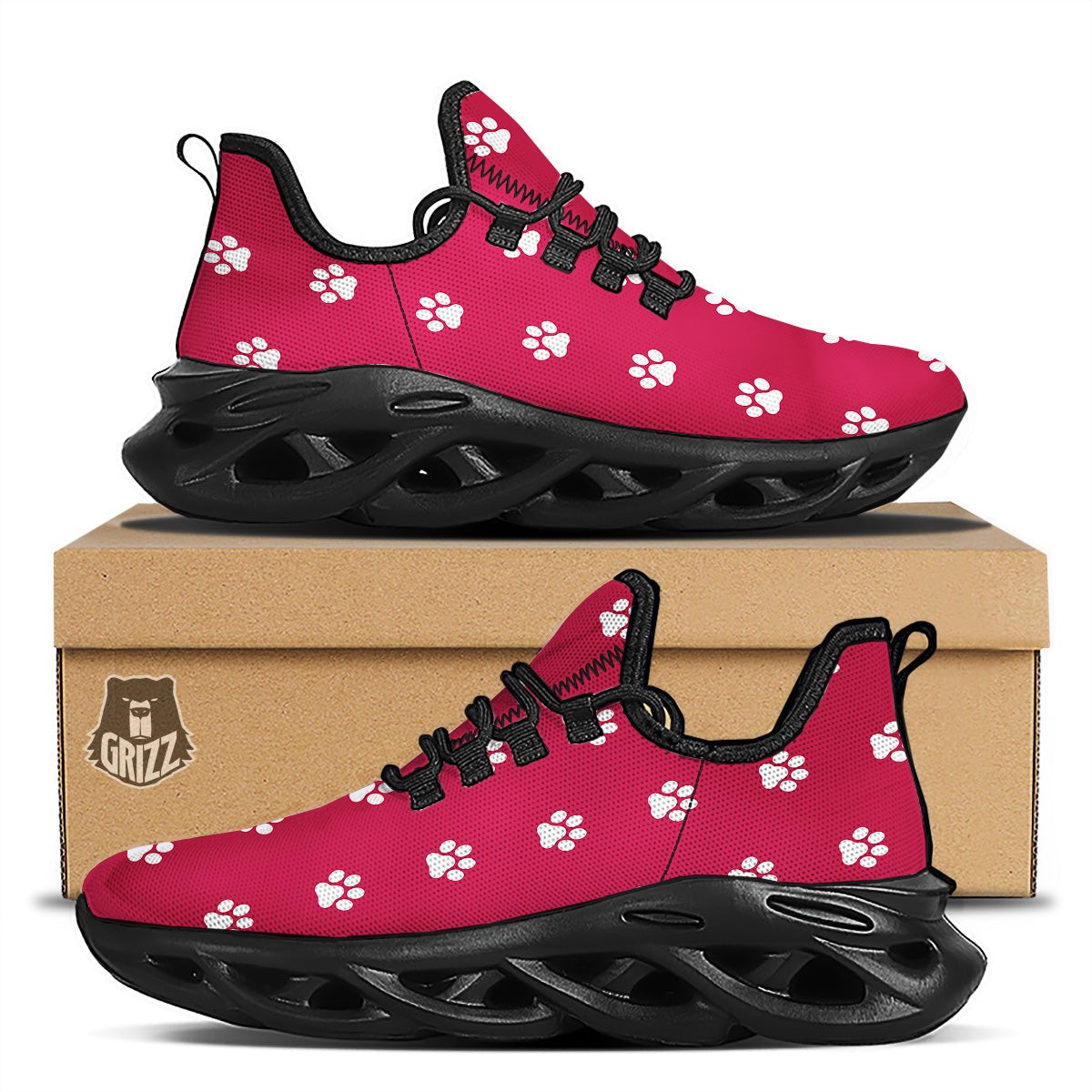 Crimson Paw Print Black Running Shoes-grizzshop