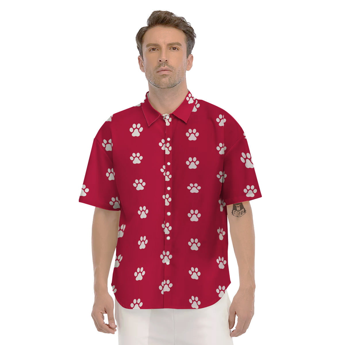 Crimson Paw Print Men's Short Sleeve Shirts-grizzshop