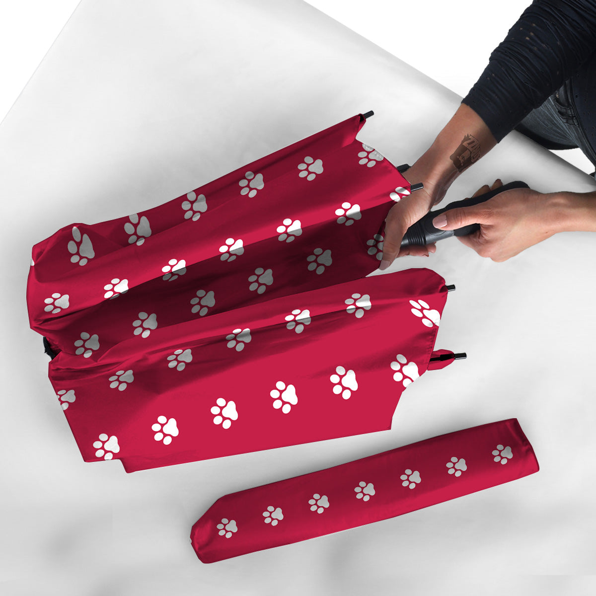 Crimson Paw Print Umbrella-grizzshop