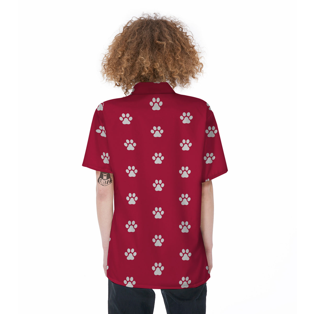 Crimson Paw Print Women's Short Sleeve Shirts-grizzshop