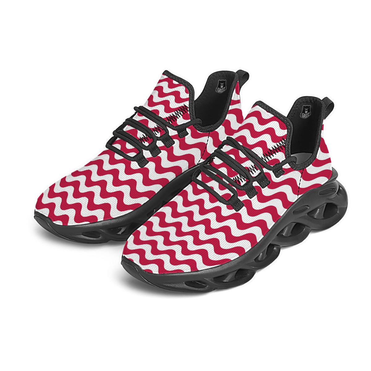 Crimson Wave Striped Print Black Running Shoes-grizzshop
