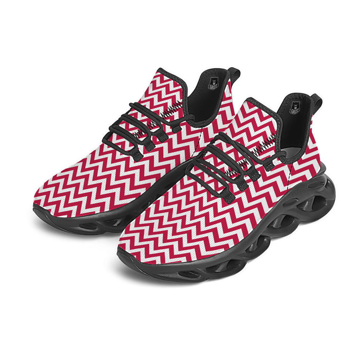 Crimson Zigzag Print Pattern Black Running Shoes-grizzshop