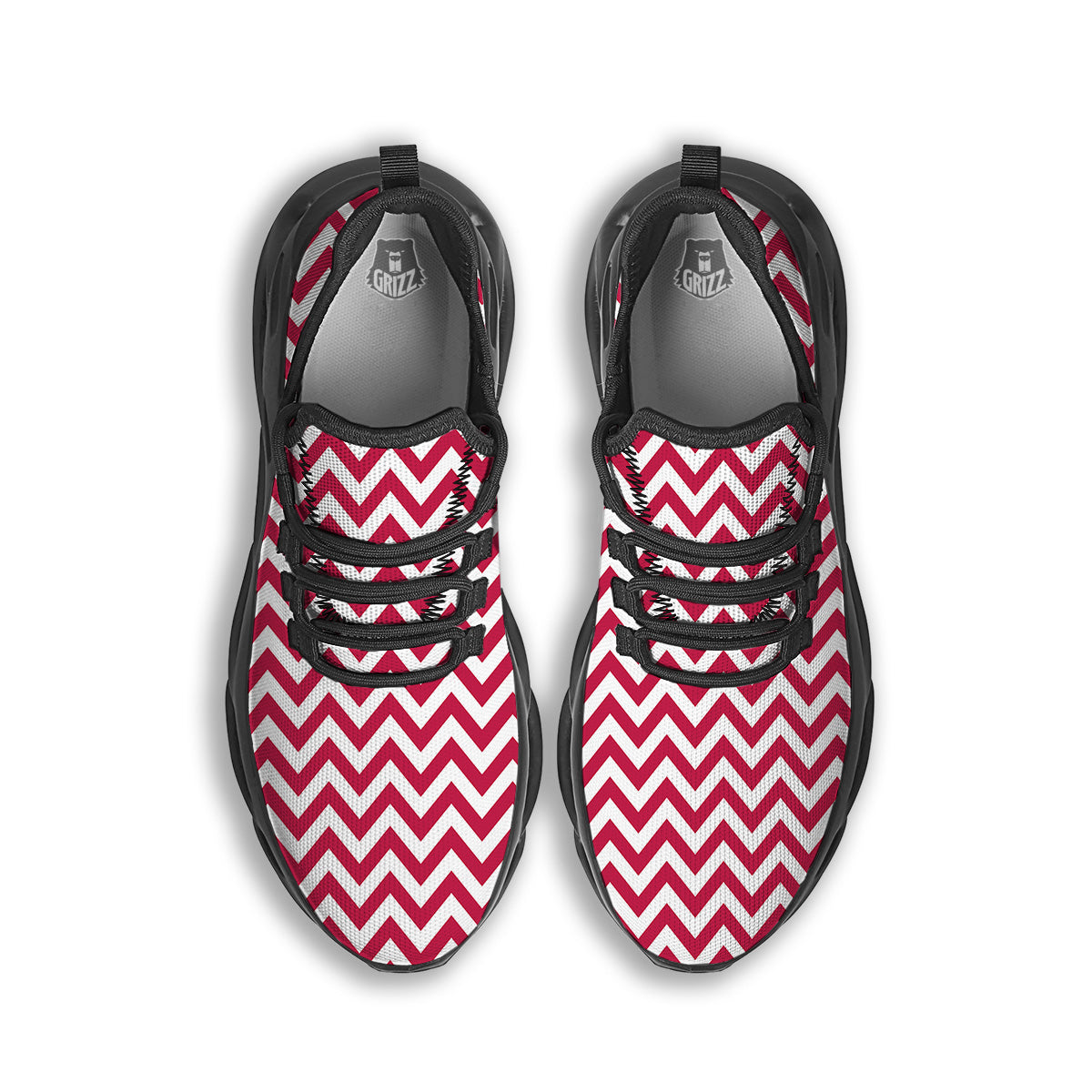 Crimson Zigzag Print Pattern Black Running Shoes-grizzshop