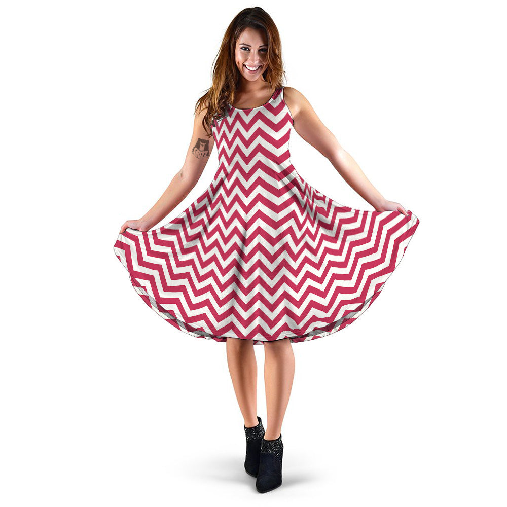 Crimson Zigzag Print Pattern Dress-grizzshop