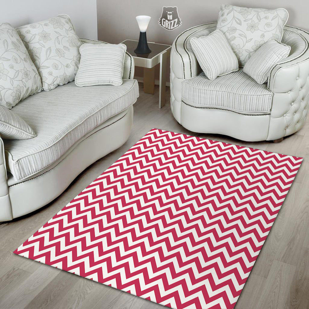 Crimson Zigzag Print Pattern Floor Mat-grizzshop