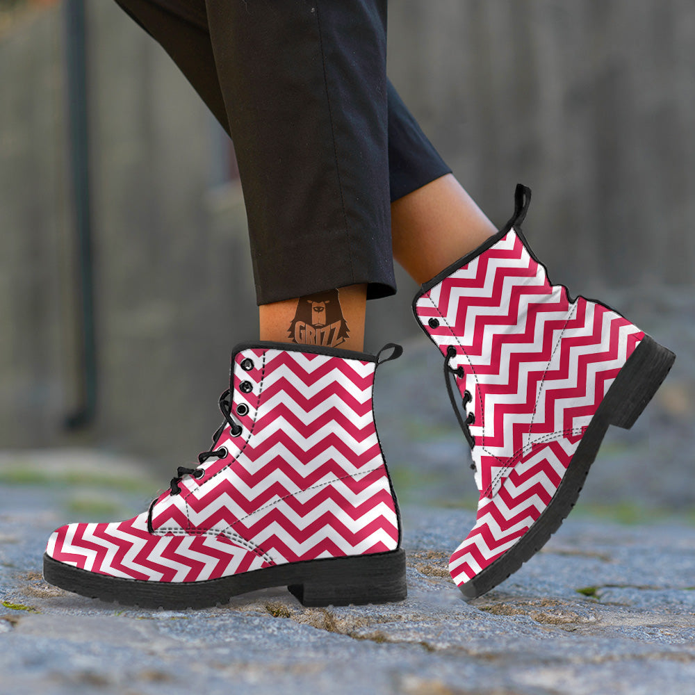 Crimson Zigzag Print Pattern Leather Boots-grizzshop