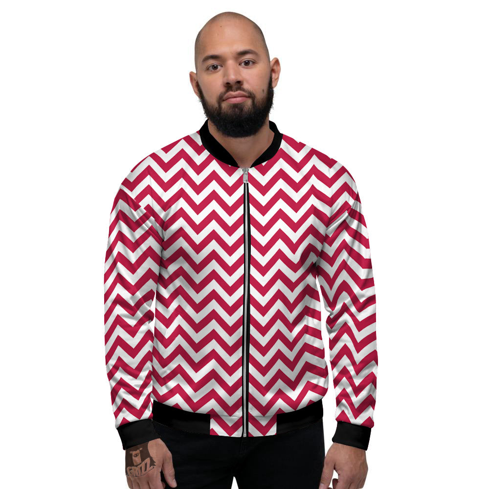 Crimson Zigzag Print Pattern Men's Bomber Jacket-grizzshop