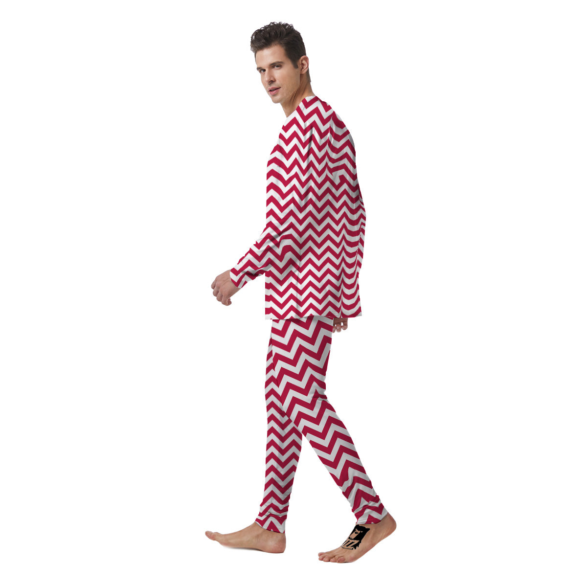 Crimson Zigzag Print Pattern Men's Pajamas-grizzshop