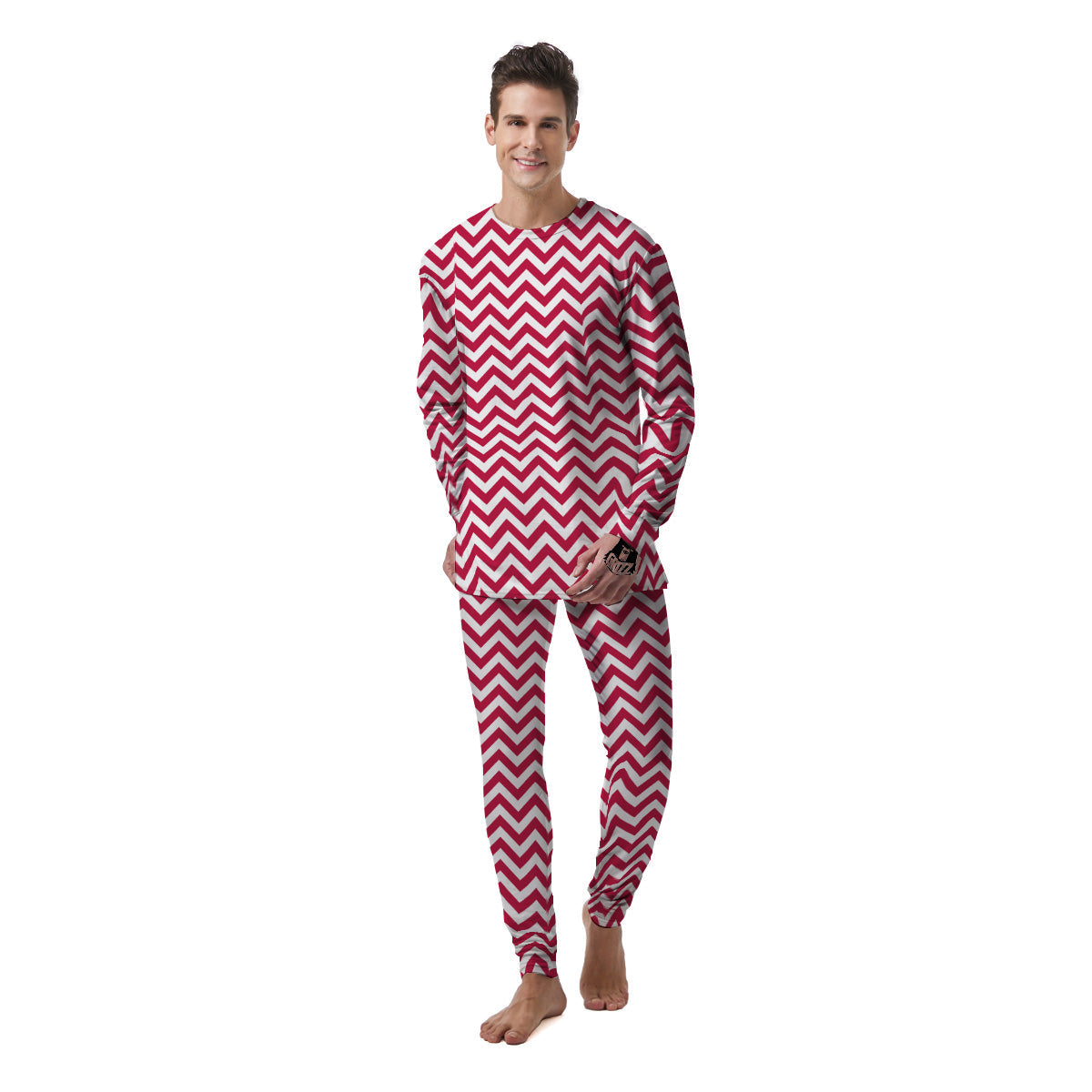 Crimson Zigzag Print Pattern Men's Pajamas-grizzshop