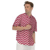 Crimson Zigzag Print Pattern Men's Short Sleeve Shirts-grizzshop