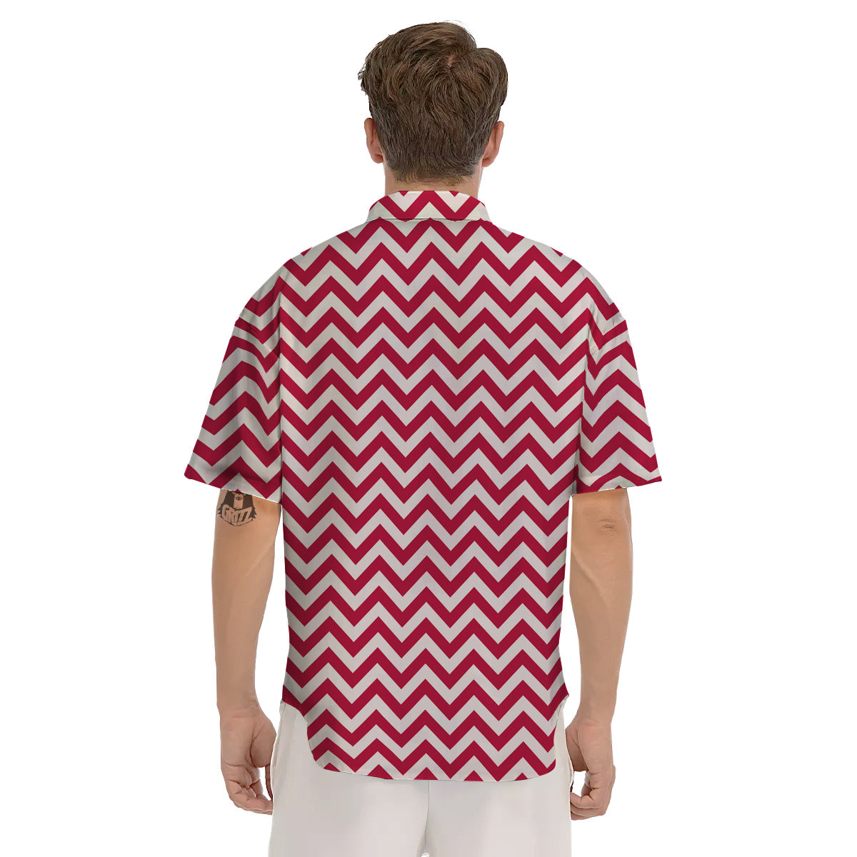 Crimson Zigzag Print Pattern Men's Short Sleeve Shirts-grizzshop