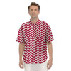 Crimson Zigzag Print Pattern Men's Short Sleeve Shirts-grizzshop