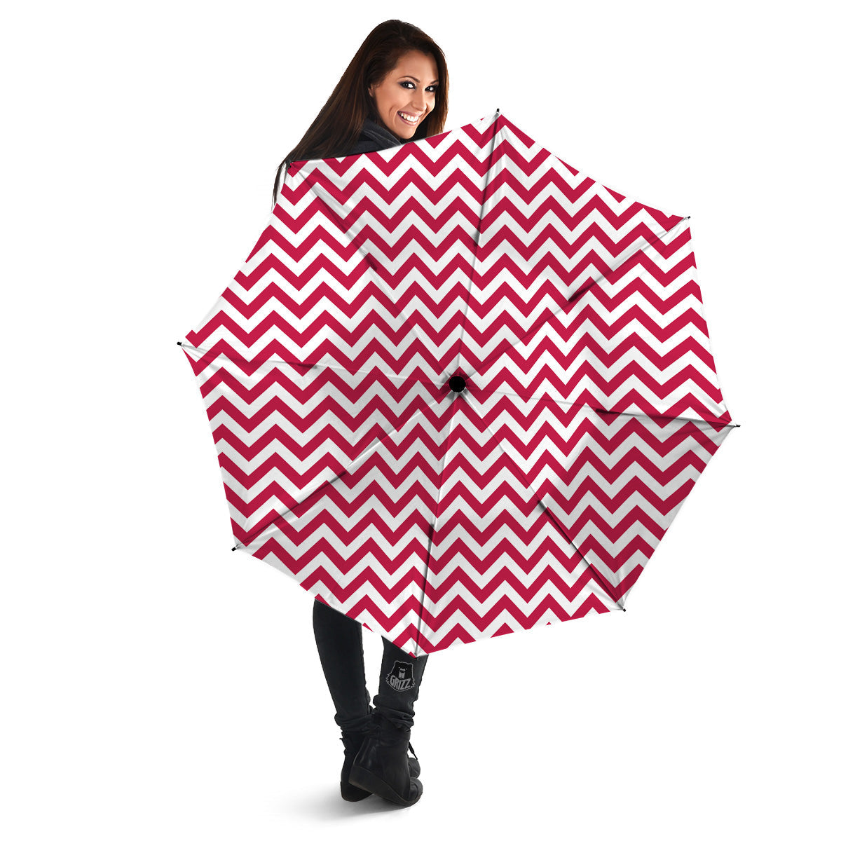 Crimson Zigzag Print Pattern Umbrella-grizzshop