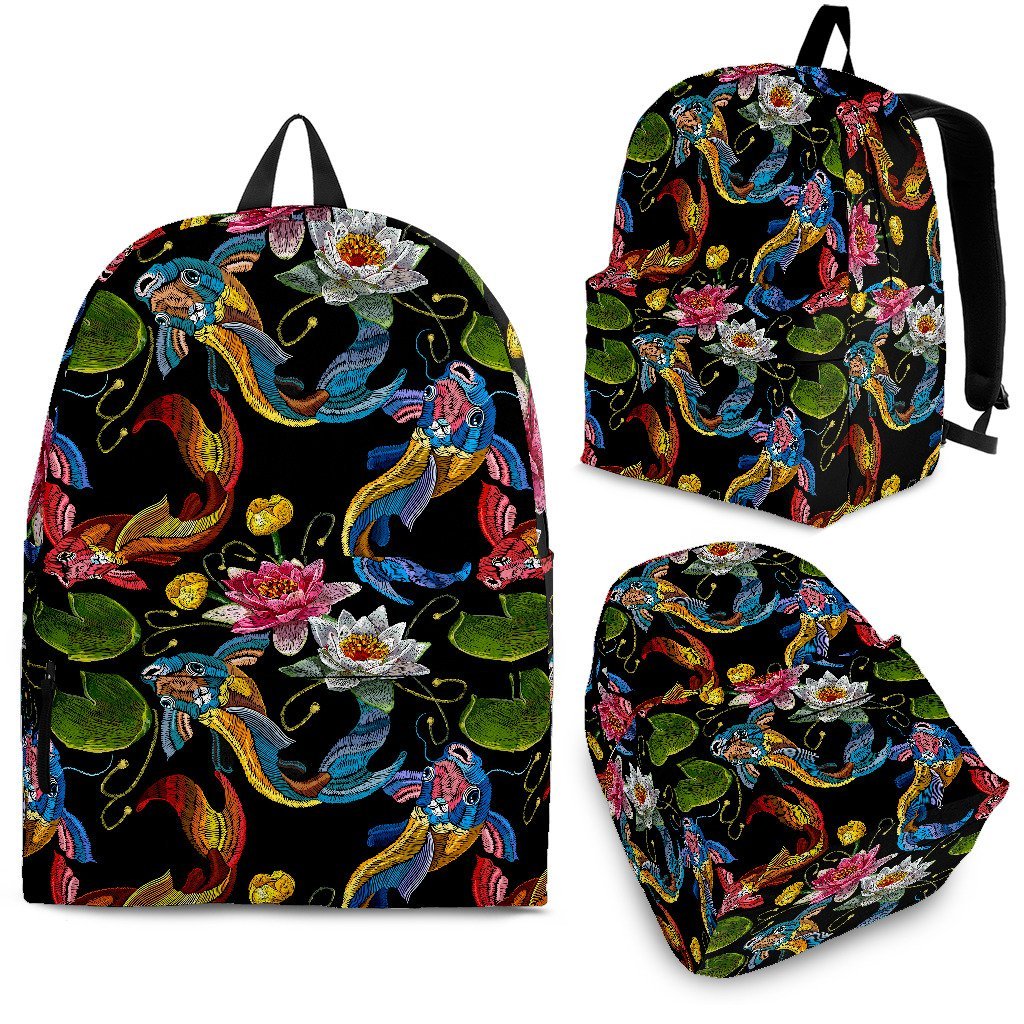 Crochet Koi Fish Lotus Pattern Print Backpack-grizzshop
