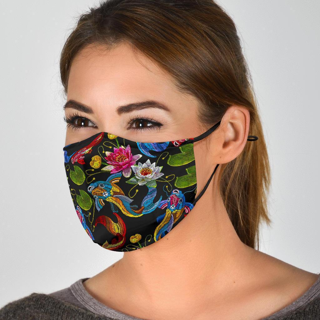 Crochet Koi Fish Lotus Pattern Print Face Mask-grizzshop