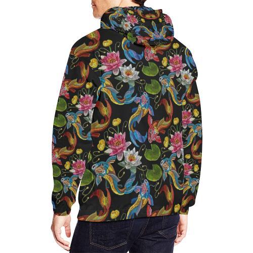 Crochet Koi Fish Lotus Pattern Print Men Pullover Hoodie-grizzshop