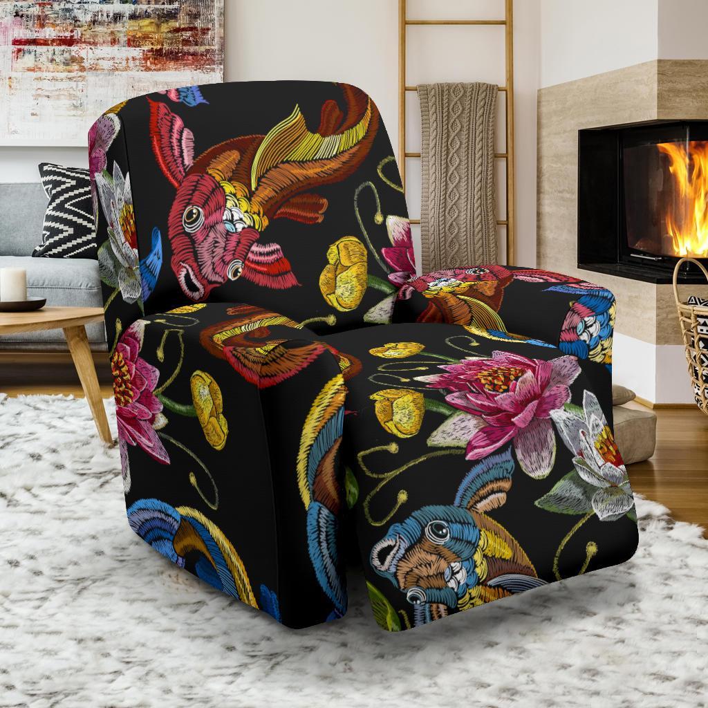 Crochet Koi Fish Lotus Pattern Print Recliner Cover-grizzshop