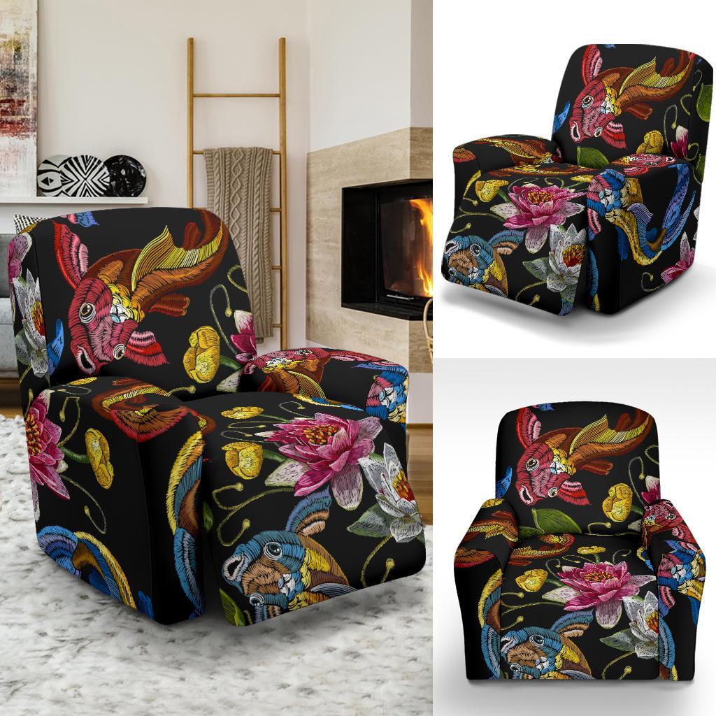 Crochet Koi Fish Lotus Pattern Print Recliner Cover-grizzshop