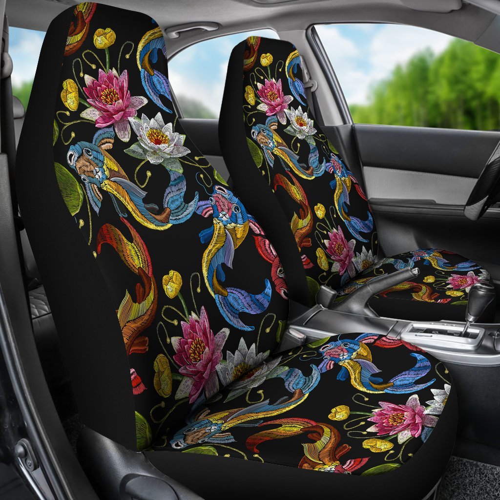 Crochet Koi Fish Lotus Pattern Print Universal Fit Car Seat Cover-grizzshop