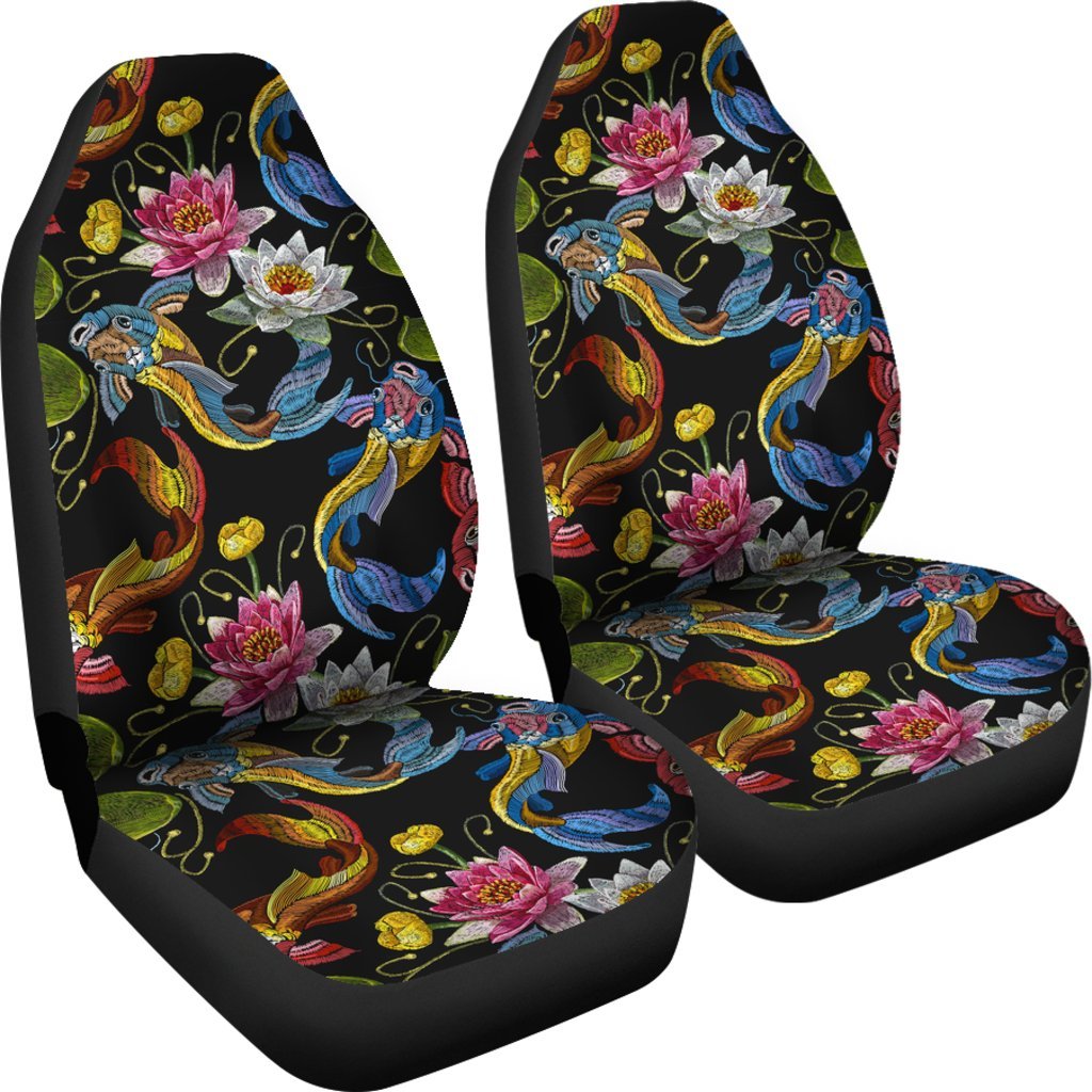 Crochet Koi Fish Lotus Pattern Print Universal Fit Car Seat Cover-grizzshop