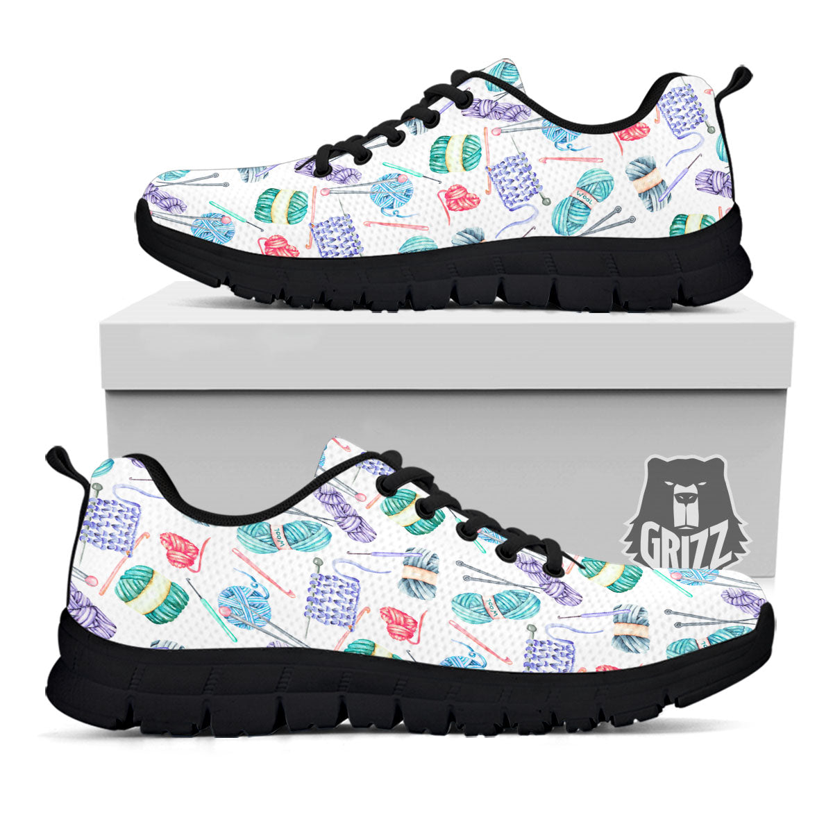 Crochet Yarn Print Pattern Black Sneaker-grizzshop