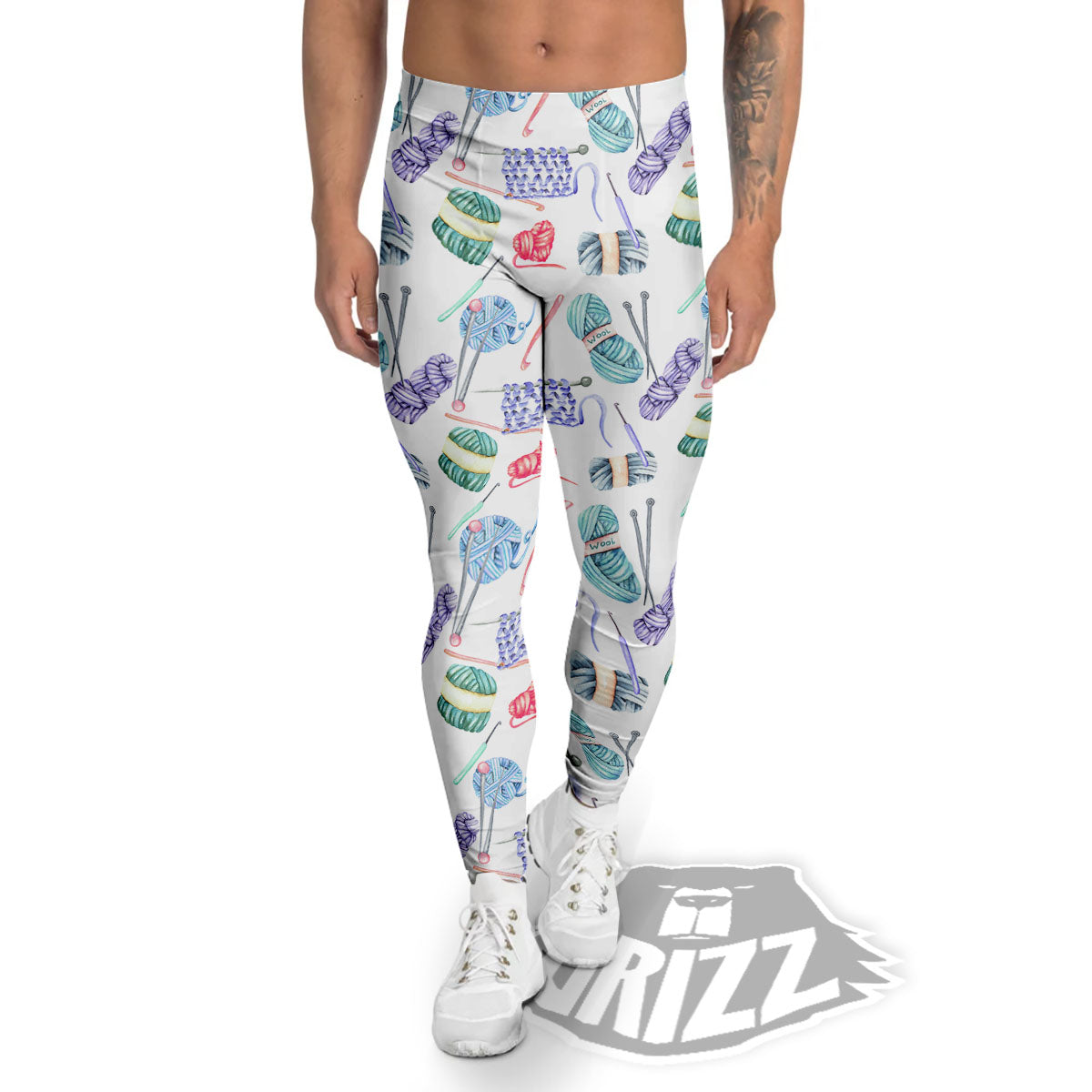 Crochet Yarn Print Pattern Men's Leggings-grizzshop