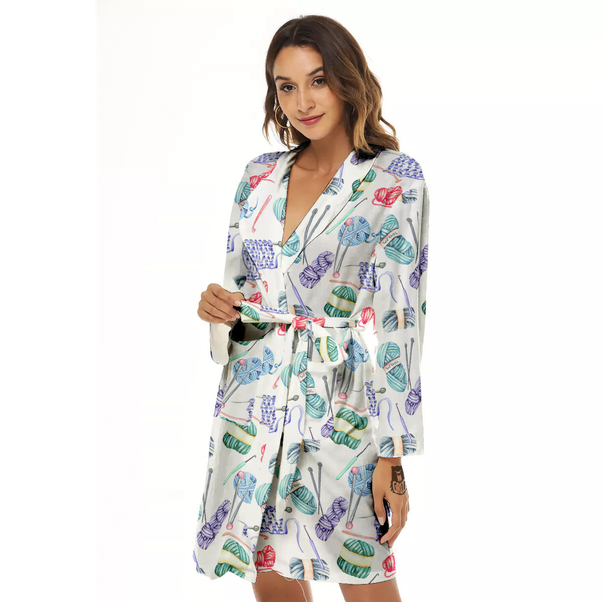 Crochet Yarn Print Pattern Women's Robe-grizzshop