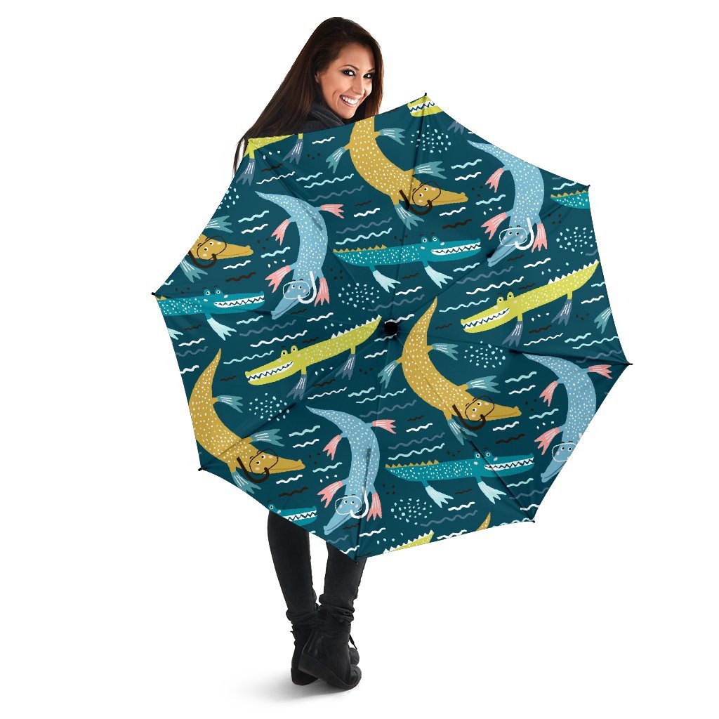Crocodile Cartoon Pattern Print Automatic Foldable Umbrella-grizzshop