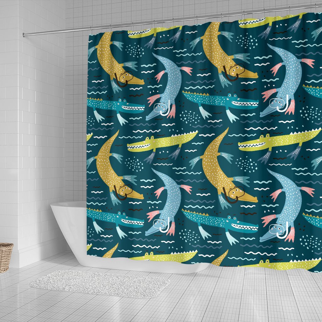 Crocodile Cartoon Pattern Print Bathroom Shower Curtain-grizzshop