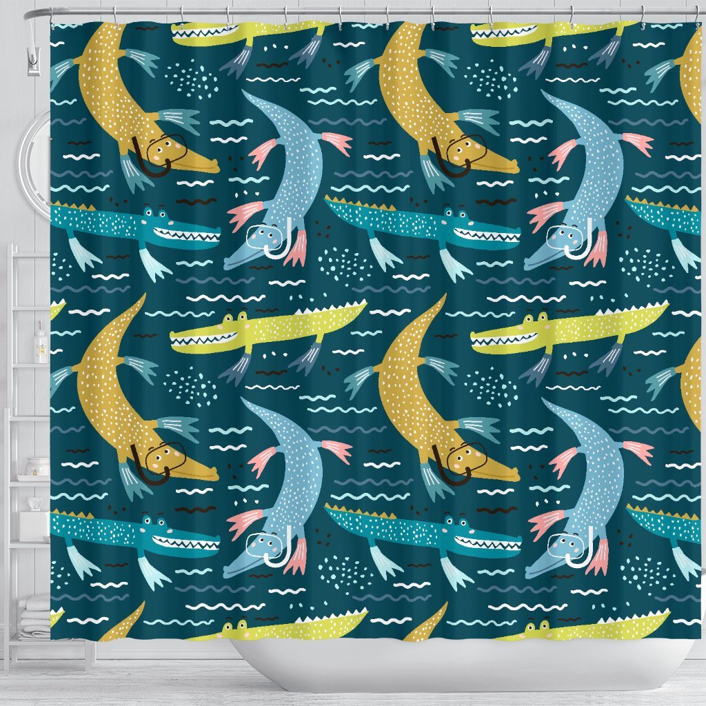 Crocodile Cartoon Pattern Print Bathroom Shower Curtain-grizzshop