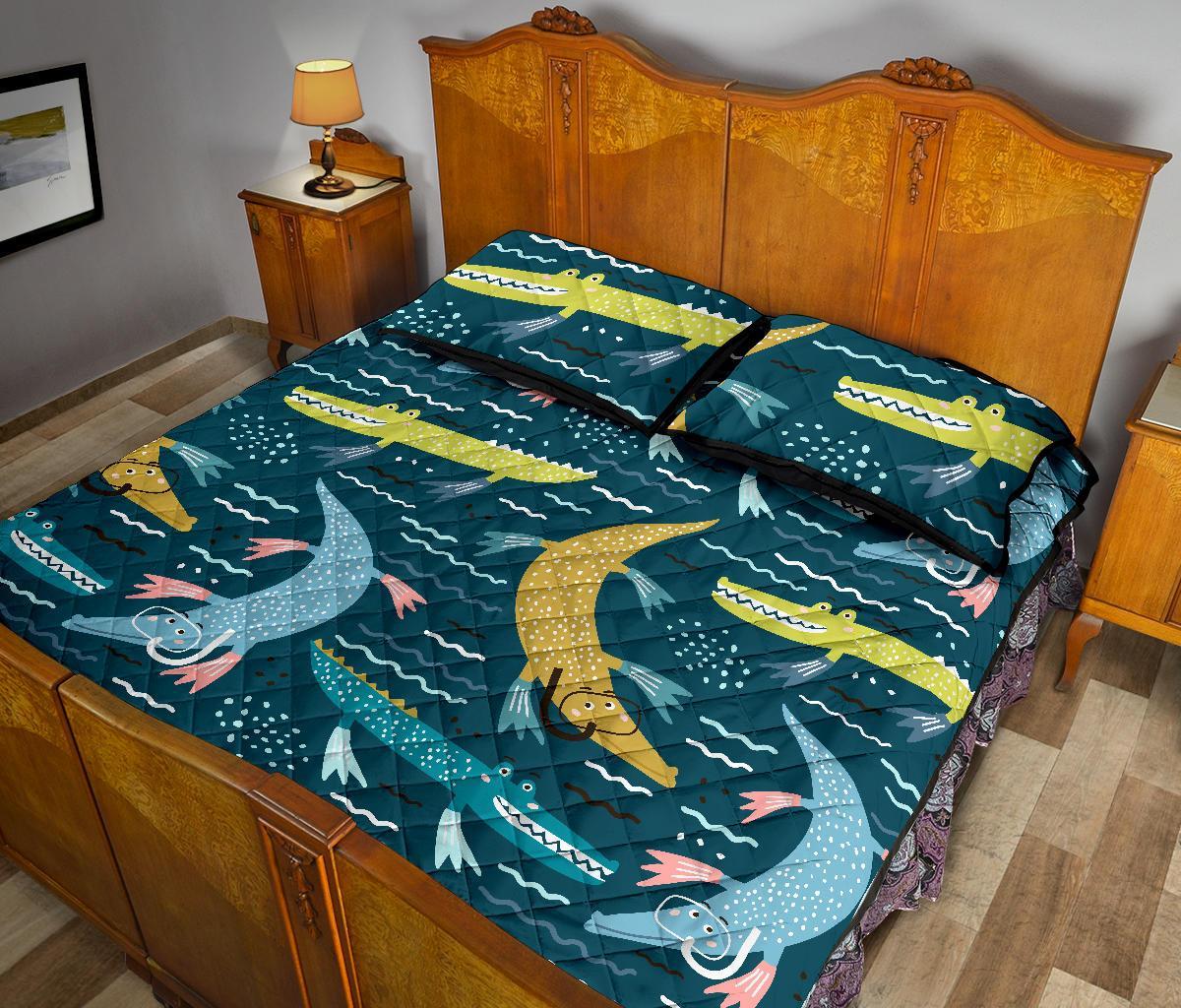 Crocodile Cartoon Pattern Print Bed Set Quilt-grizzshop