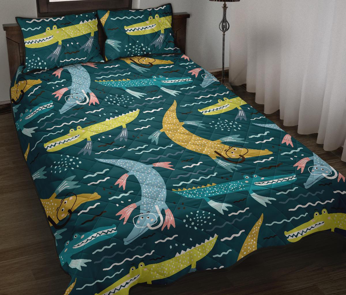 Crocodile Cartoon Pattern Print Bed Set Quilt-grizzshop