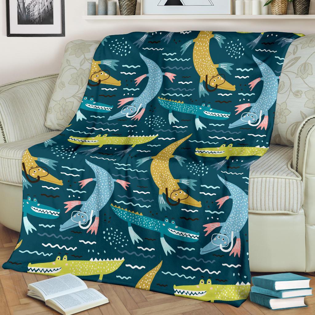 Crocodile Cartoon Pattern Print Blanket-grizzshop