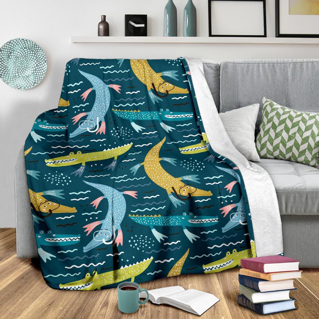 Crocodile Cartoon Pattern Print Blanket-grizzshop