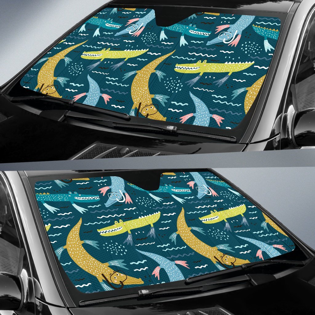 Crocodile Cartoon Pattern Print Car Sun Shade-grizzshop