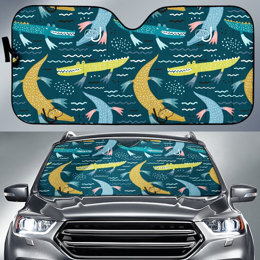 Crocodile Cartoon Pattern Print Car Sun Shade-grizzshop