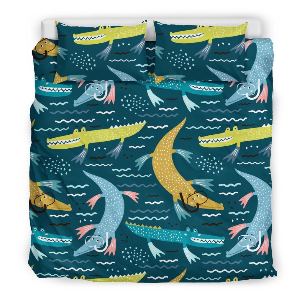 Crocodile Cartoon Pattern Print Duvet Cover Bedding Set-grizzshop