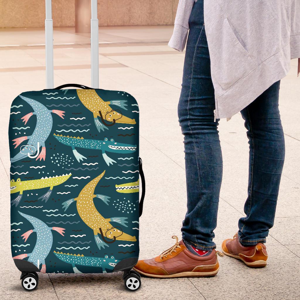 Crocodile Cartoon Pattern Print Luggage Cover Protector-grizzshop