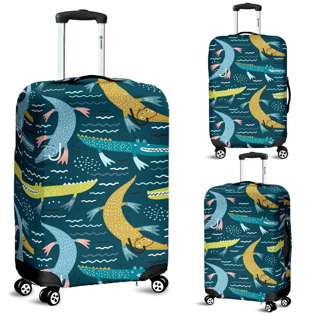 Crocodile Cartoon Pattern Print Luggage Cover Protector-grizzshop