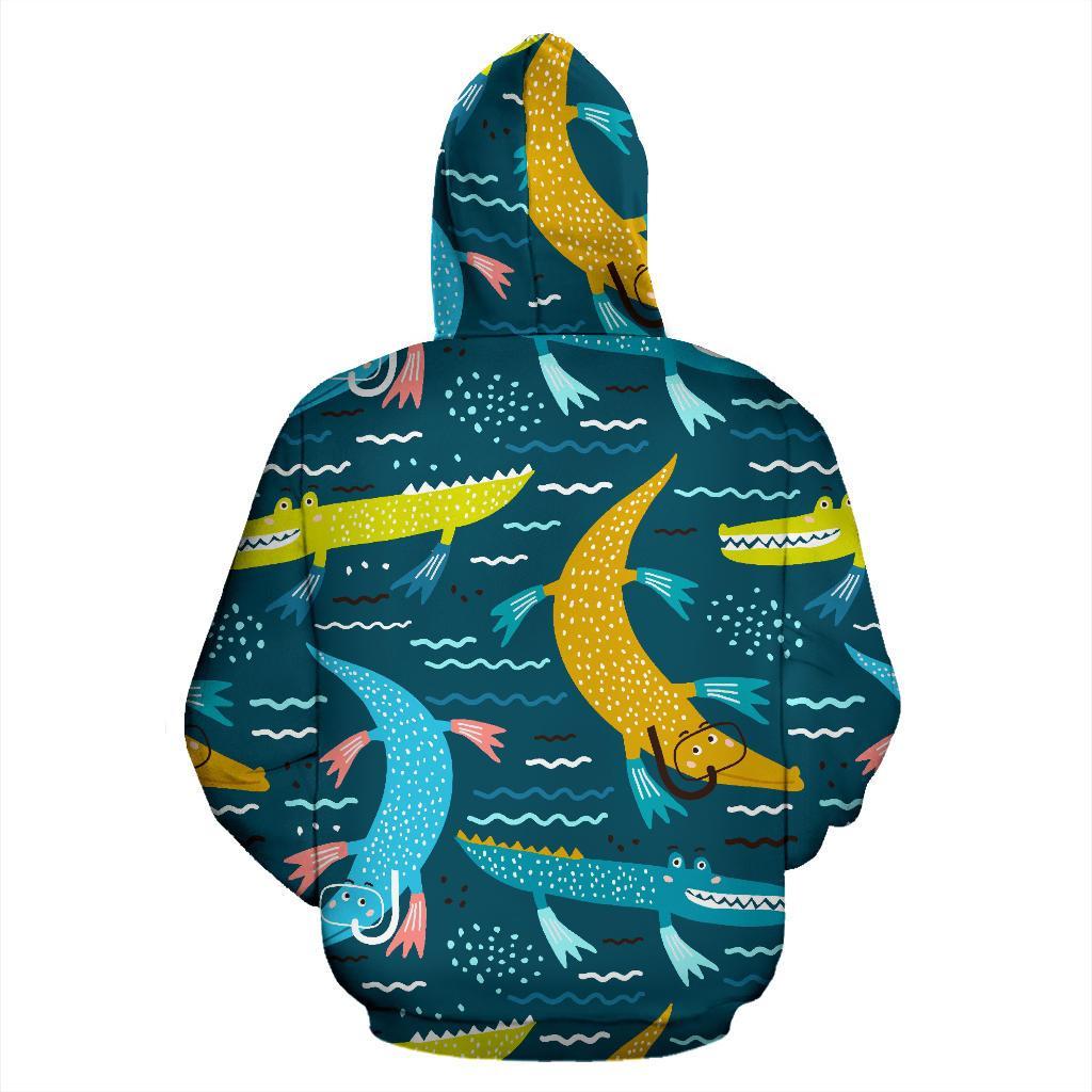 Crocodile Cartoon Pattern Print Men Women Pullover Hoodie-grizzshop