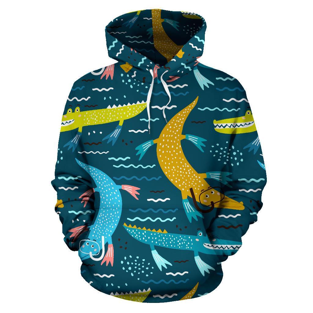 Crocodile Cartoon Pattern Print Men Women Pullover Hoodie-grizzshop