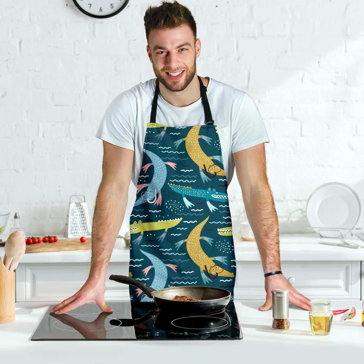 Crocodile Cartoon Pattern Print Men's Apron-grizzshop