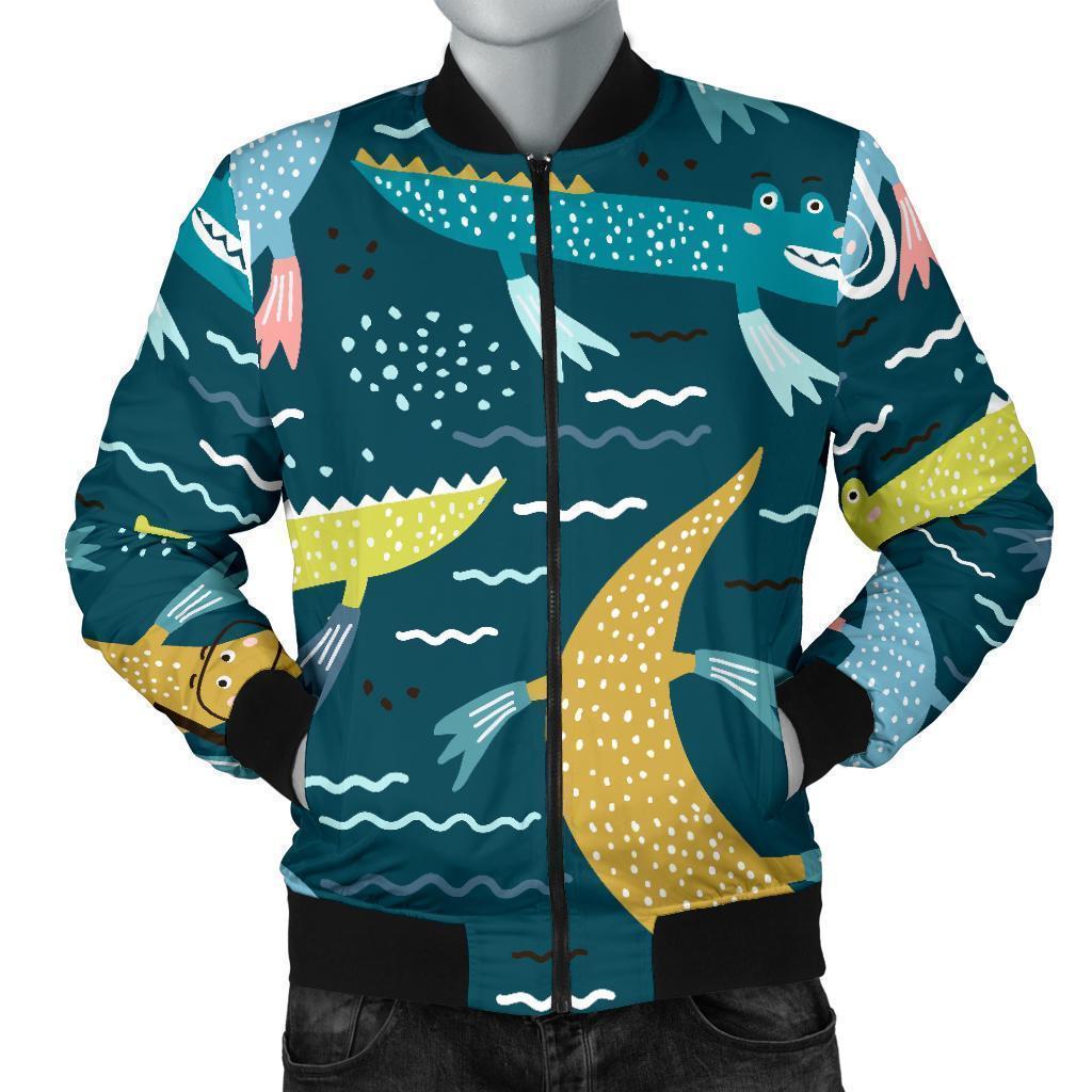 Crocodile Cartoon Pattern Print Men's Bomber Jacket-grizzshop