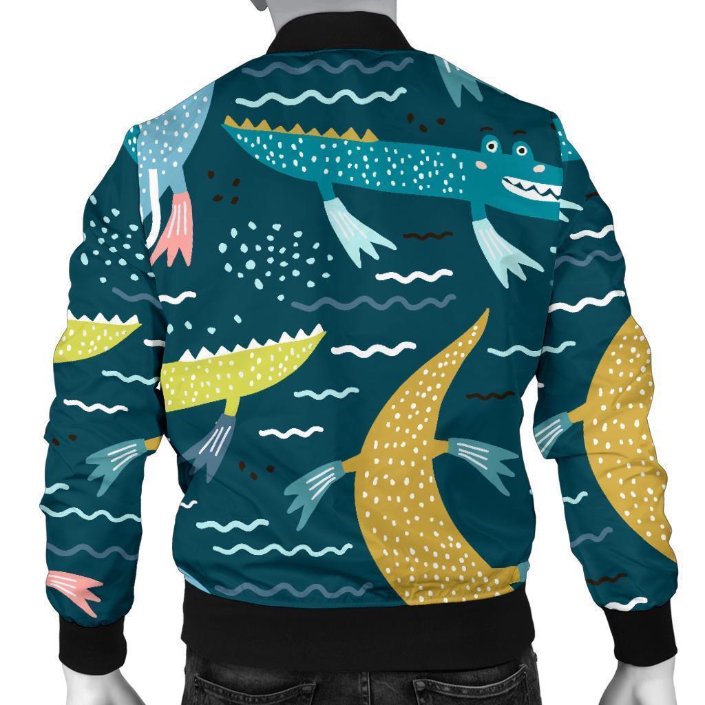 Crocodile Cartoon Pattern Print Men's Bomber Jacket-grizzshop